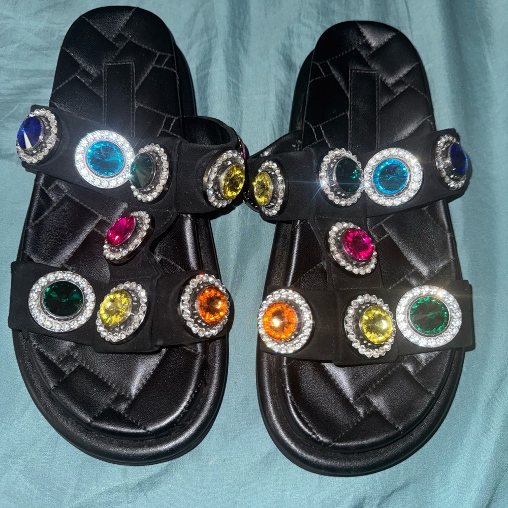 Kurt Geiger Black Sandals with Colorful Gemstones